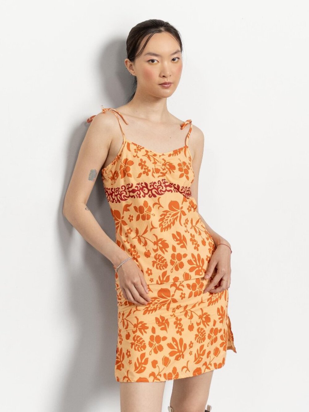 Vintage Floral Mini Dress: 90s Cotton Spaghetti Strap Sundress (XS)